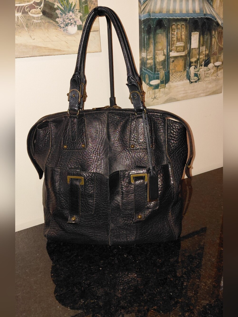 Y2K Joy Gryson Brianna Black Leather Tote GUC!